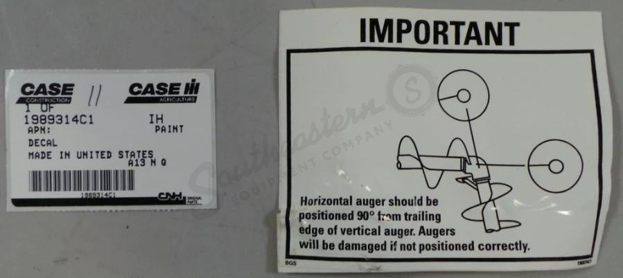 1989314C1 - OEM HORIZONTAL AUGER INSTRUCTIONS DECAL - CASE CONSTRUCTION