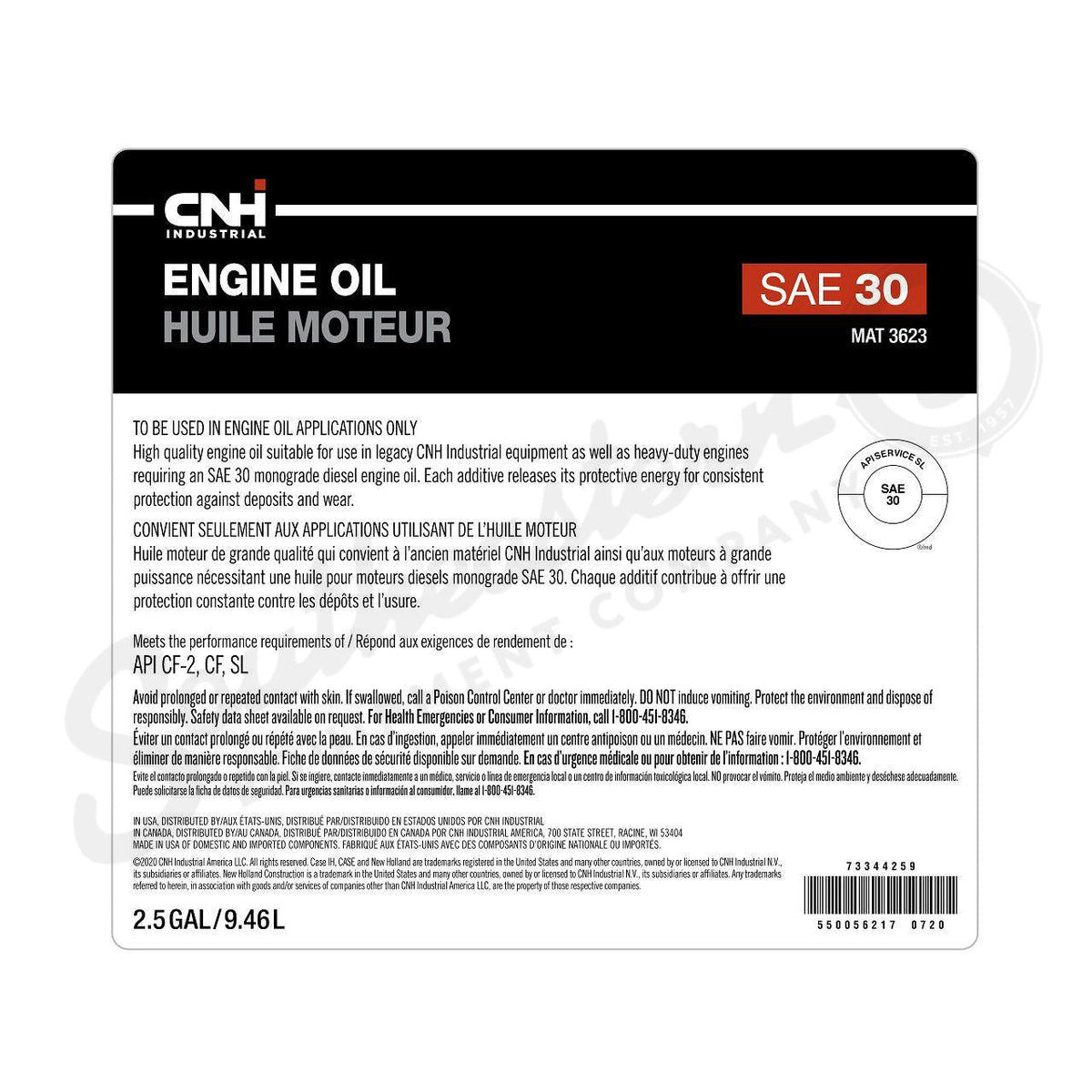 73344259 - OEM ENGINE OIL SAE 30 MAT 3622 2.5 GAL./9.46L - CASE CONSTRUCTION