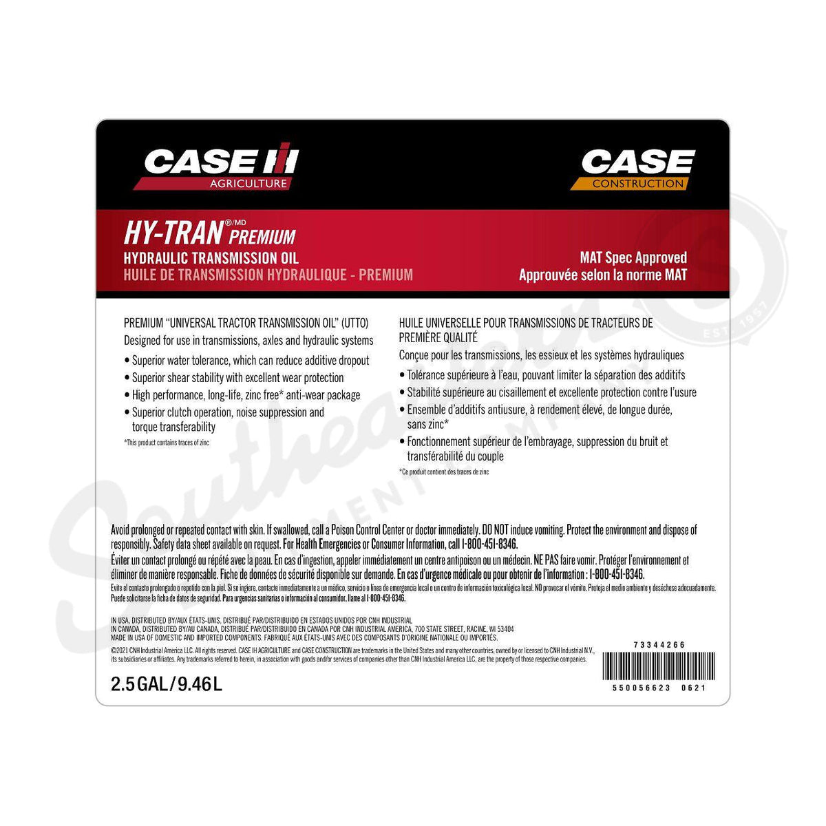 73344266 - OEM TRAN PREMIUM HYDRAULIC TRANSMISSION OIL 2.5 GAL./9.46L - CASE CONSTRUCTION