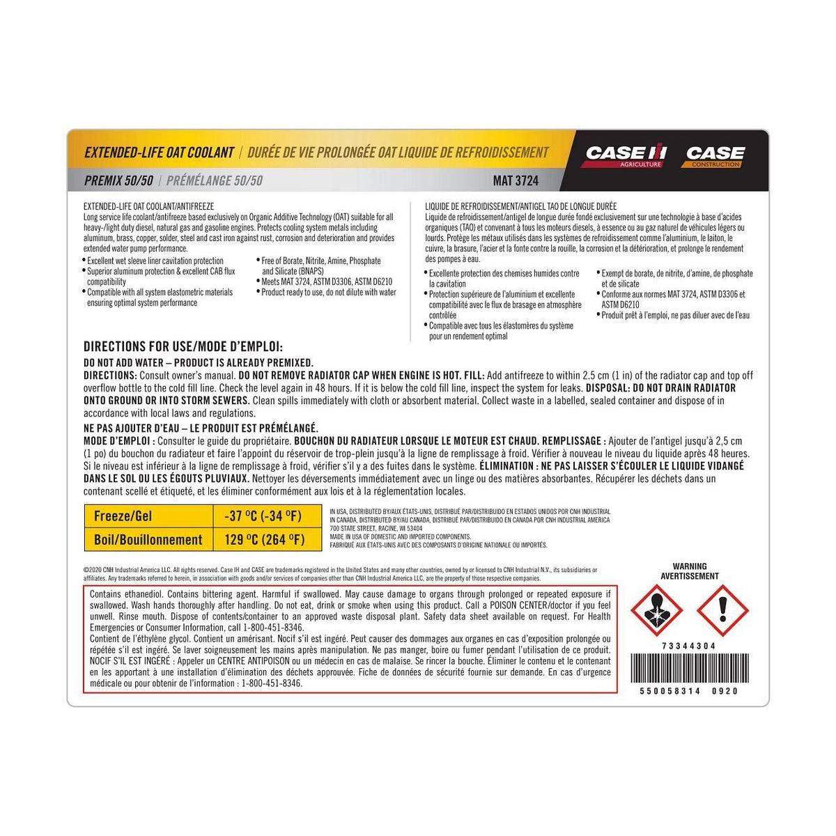 73344304 - OEM EXTENDED-LIFE OAT COOLANT/ANTIFREEZE - CASE CONSTRUCTION