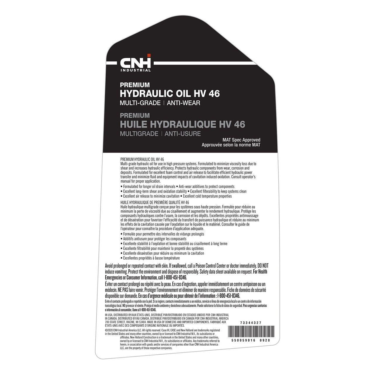 73344327 - OEM PREMIUM HYDRAULIC OIL HV 46 AW 1 GAL./3.78L - CASE CONSTRUCTION