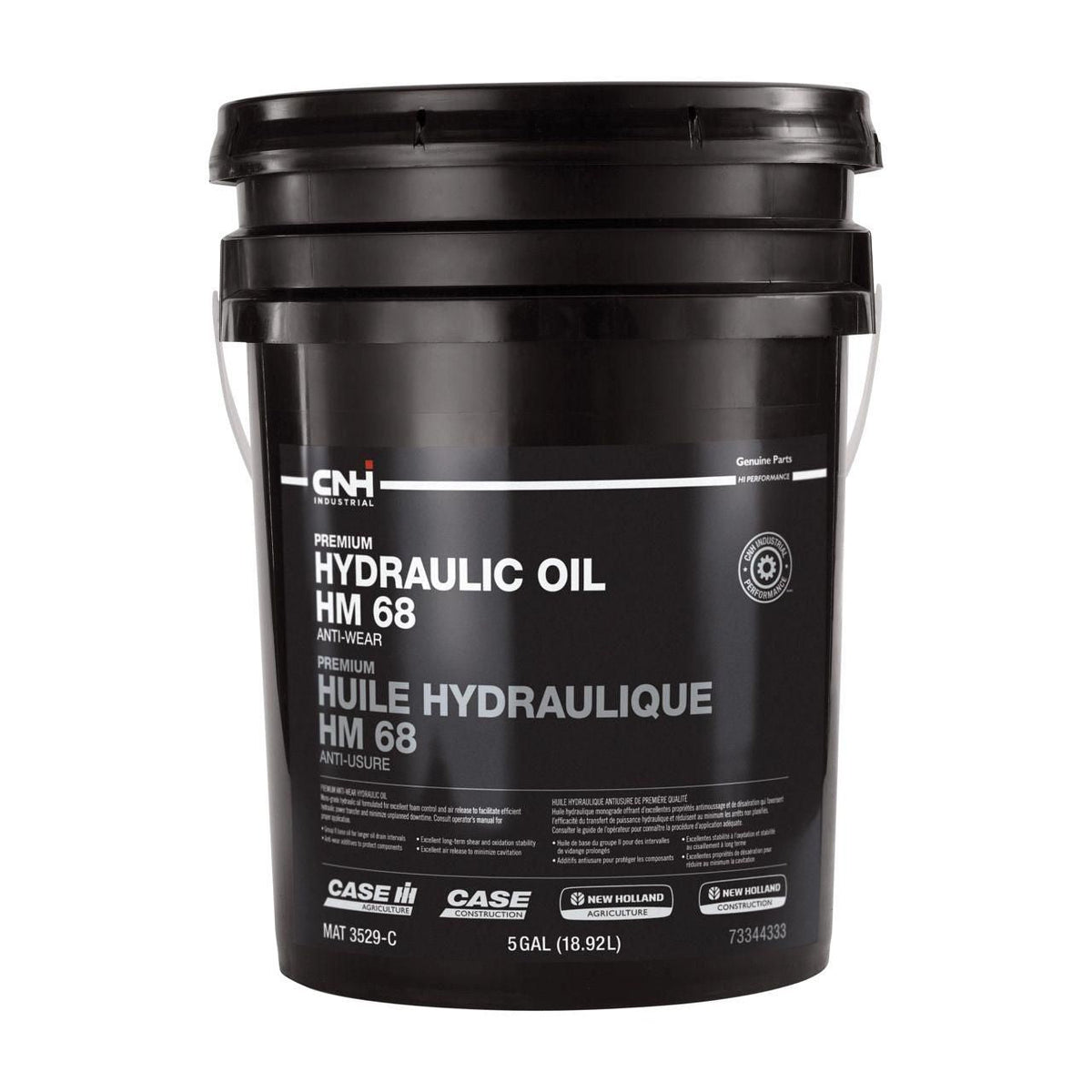 73344333 - OEM PREMIUM HYDRAULIC OIL HM 68 AW MAT 3529-C 5 GAL./18.92L - CASE CONSTRUCTION