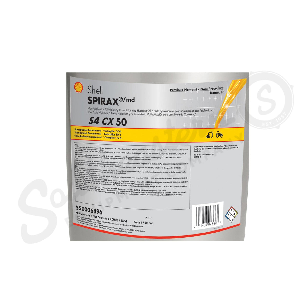 73344336 - OEM SPIRAX S4 CX 50 TRANSMISSION OIL SAE 50 5 GAL./18.92L - CASE CONSTRUCTION