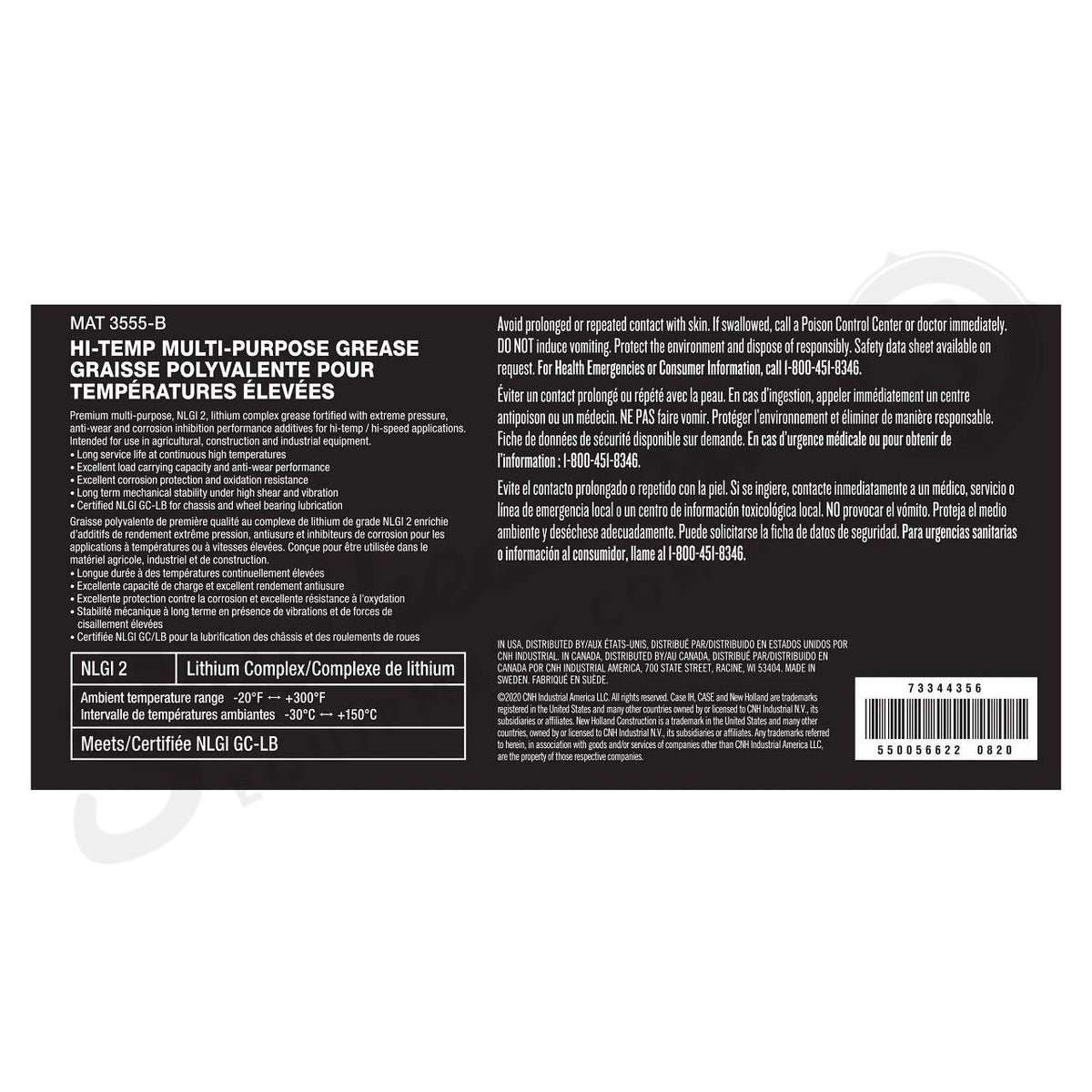 73344356 - OEM HIGH TEMPERATURE MULTI-PURPOSE GREASE NLGI 2 MAT 3555-B - CASE CONSTRUCTION