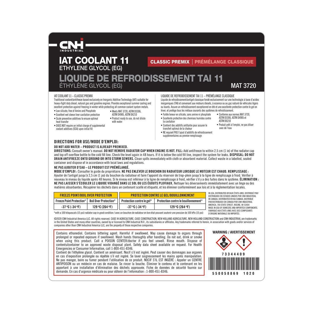 73344409 - OEM IAT COOLANT 11 50/50 PREMIX MAT 3720 1 GAL./3.78L - CASE CONSTRUCTION