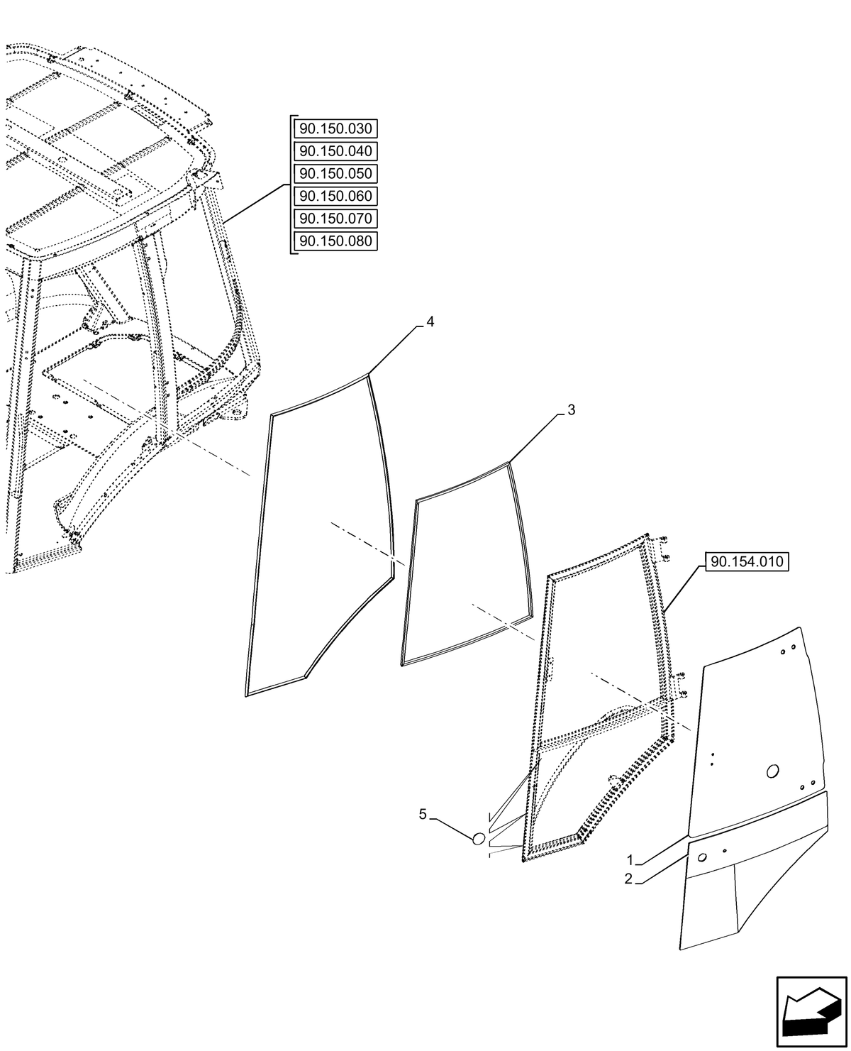 84261868 - OEM UPPER LEFT CURVED DOOR WINDOW GLASS - CASE CONSTRUCTION