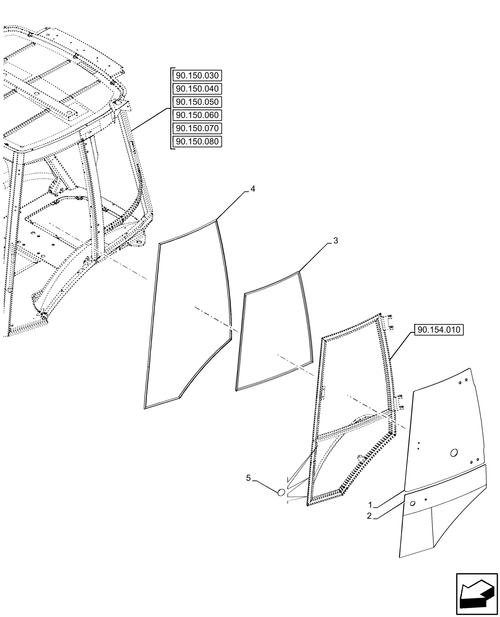 84261868 - OEM UPPER LEFT CURVED DOOR WINDOW GLASS - CASE CONSTRUCTION