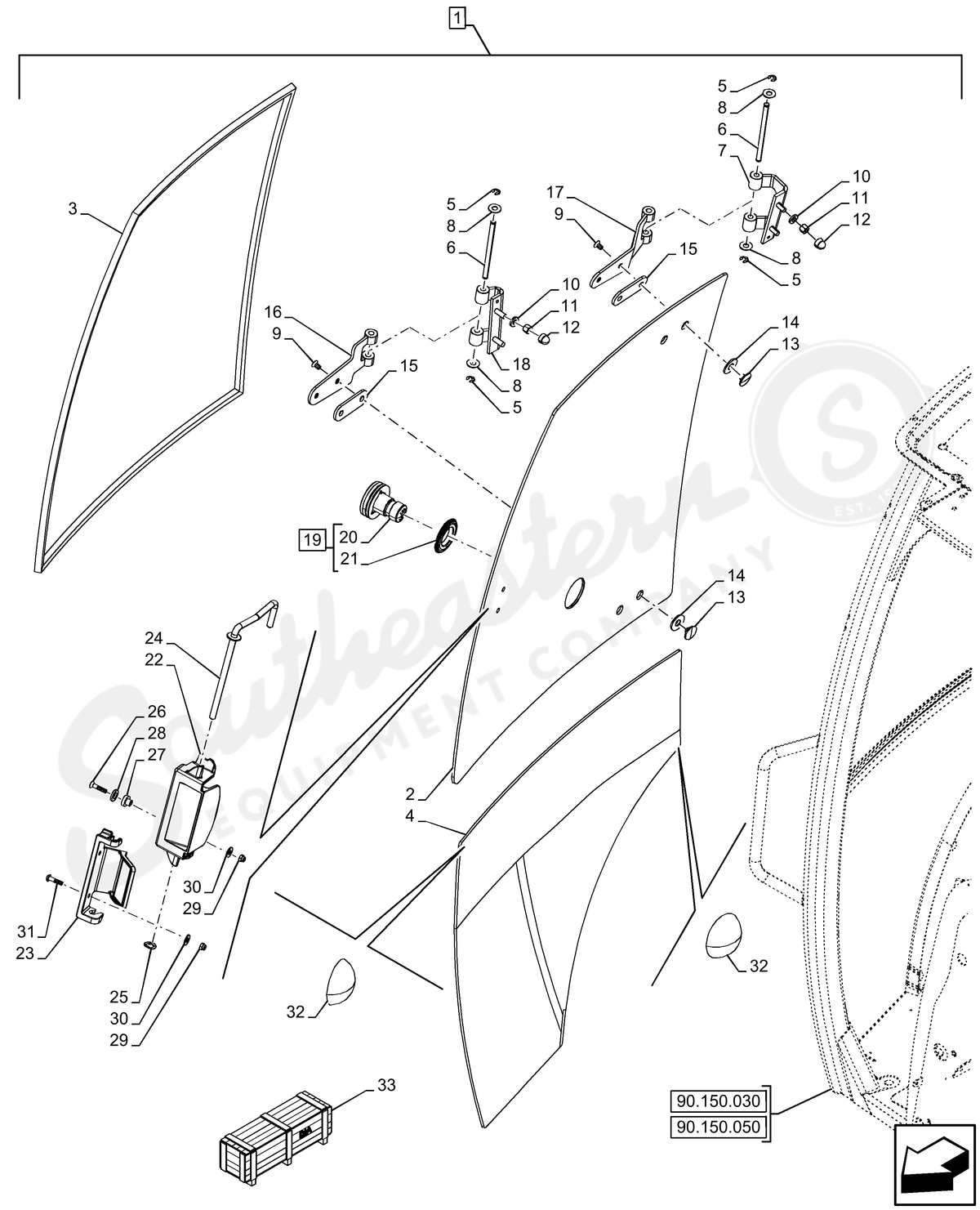84261870 - OEM UPPER RIGHT CURVED DOOR GLASS - CASE CONSTRUCTION