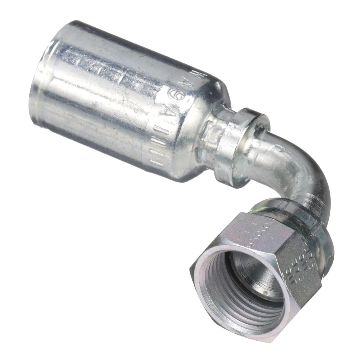 B90765 - OEM HYDRAULIC FITTING FEMALE JIC 37 SWIVEL 90 DEGREE S-DROP - CASE CONSTRUCTION