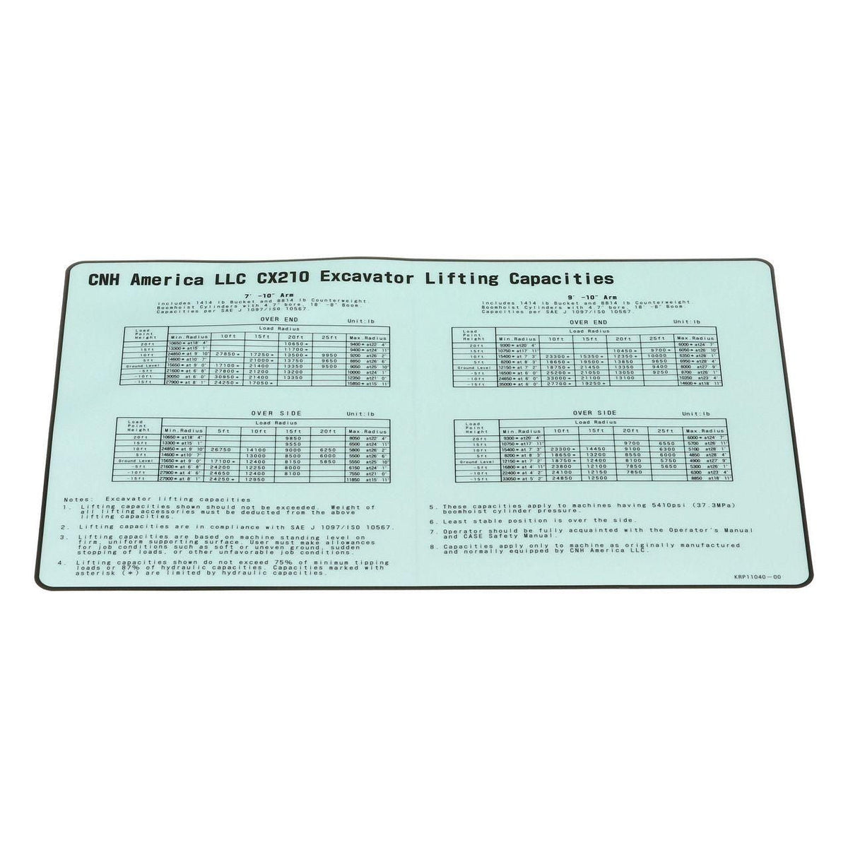 KRP11040 - OEM LIFTING CAPACITIES DECAL - CASE CONSTRUCTION