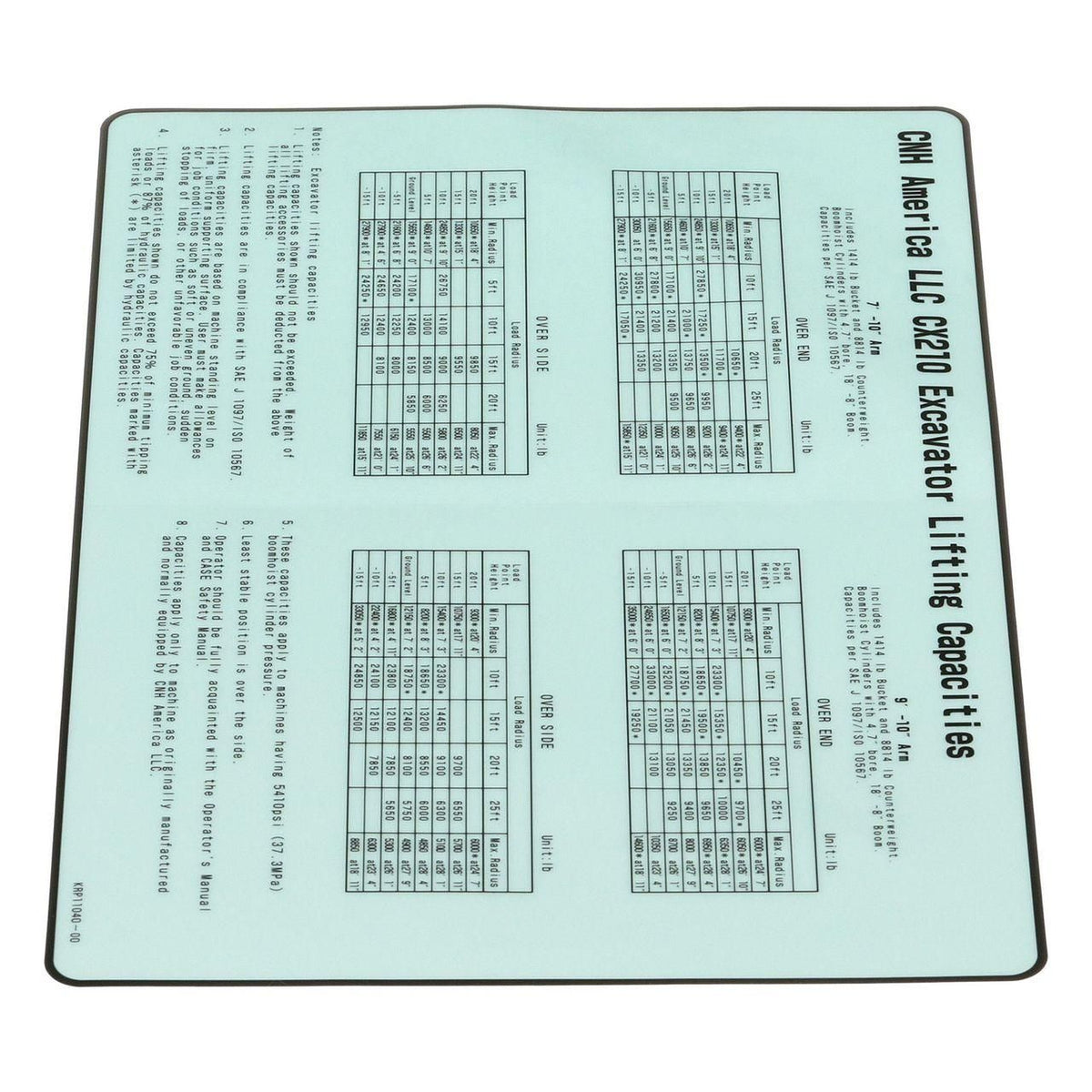 KRP11040 - OEM LIFTING CAPACITIES DECAL - CASE CONSTRUCTION