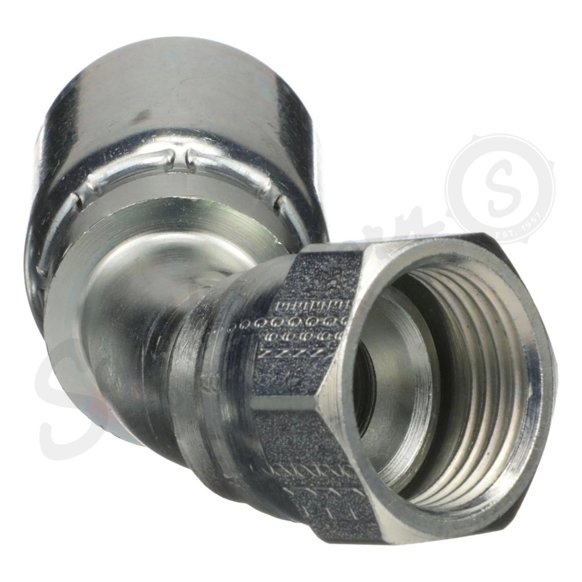 ZJM395 - OEM HYDRAULIC FITTING FEMALE JIC 37 SWIVEL 45 DEGREE ELBOW - CASE CONSTRUCTION